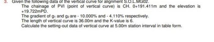 Solved 3. Given the following data of the vertical curve for | Chegg.com