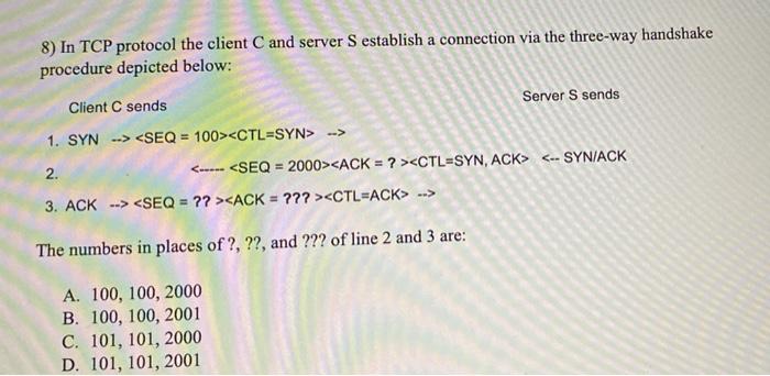 Solved 8) In TCP protocol the client C and server S | Chegg.com