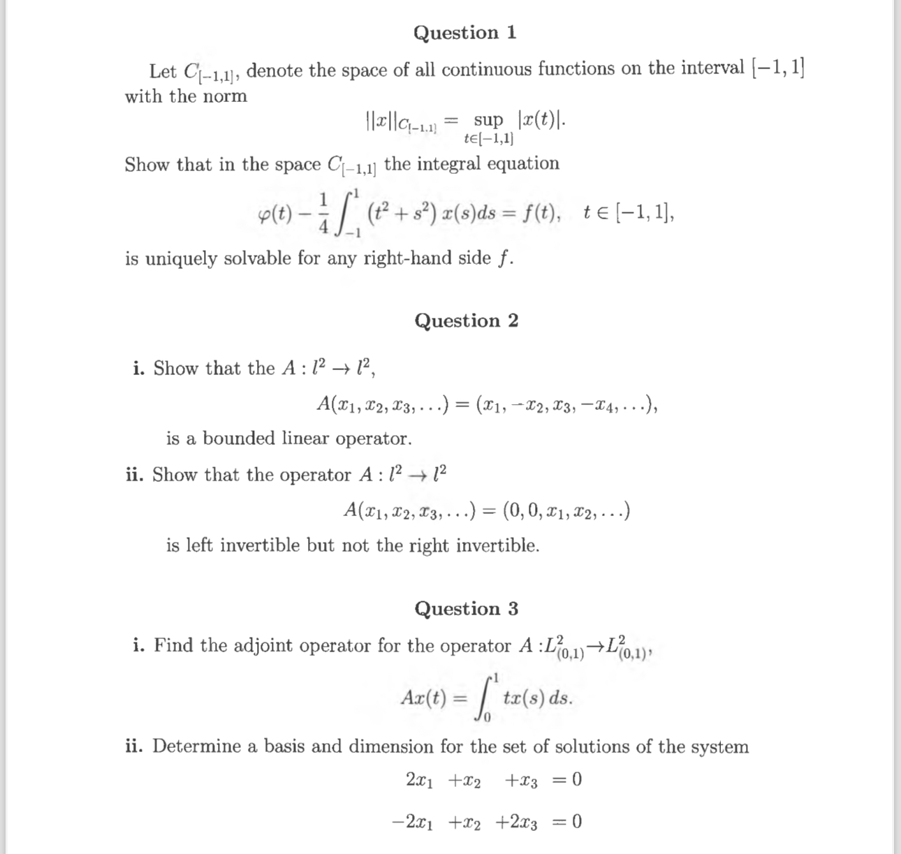 Solved Question 1Let C[-1,1], ﻿denote The Space Of All | Chegg.com