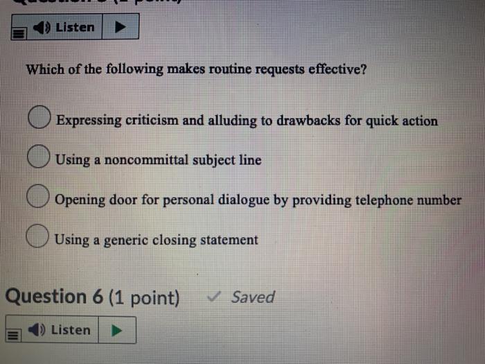 Solved Listen Which of the following makes routine requests | Chegg.com
