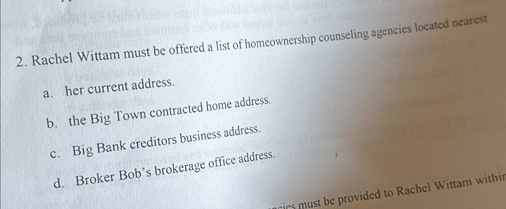 Rachel Wittam must be offered a list of homeownership