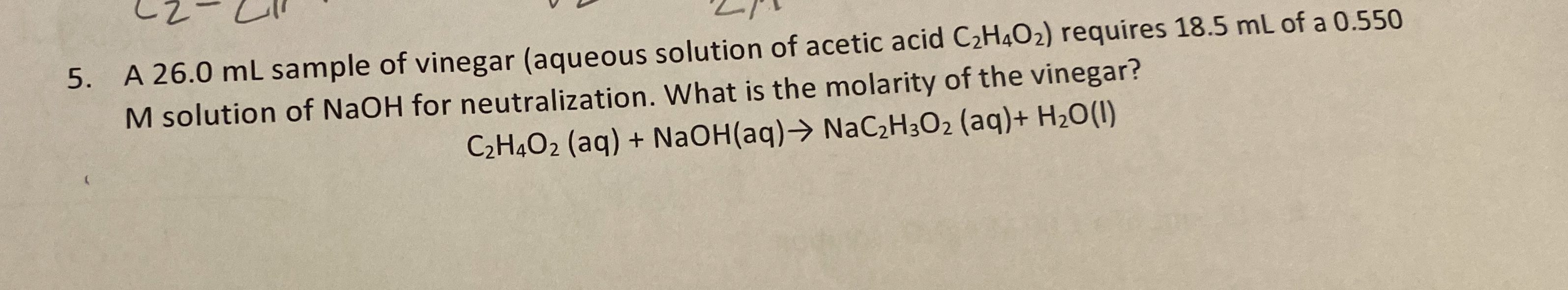 Solved A 26.0 ﻿mL sample of vinegar (aqueous solution of