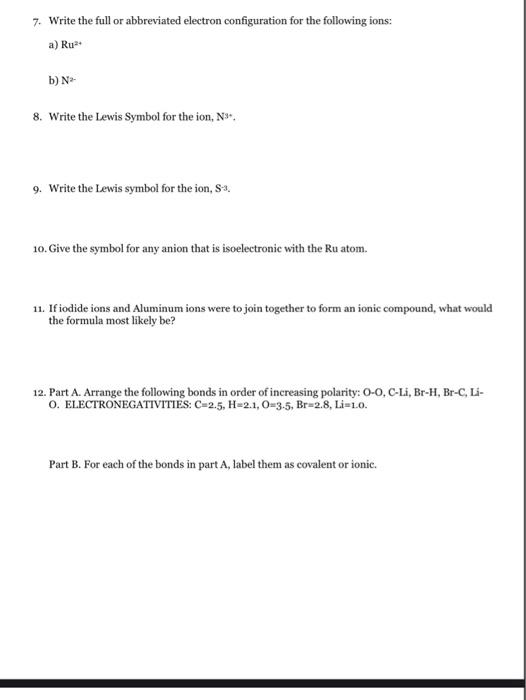 Solved 7. Write the full or abbreviated electron | Chegg.com