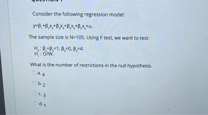 Solved Consider The Following Regression Model: | Chegg.com