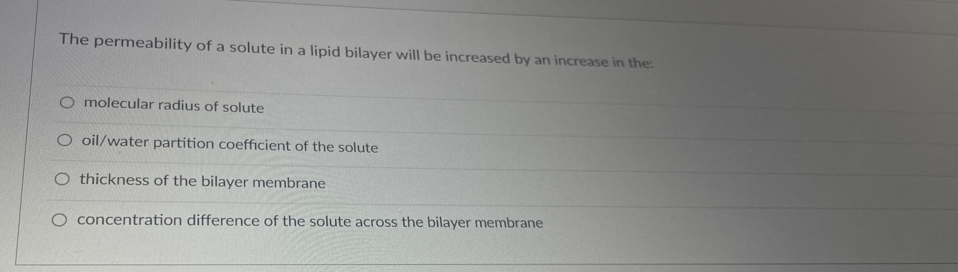 Solved The permeability of a solute in a lipid bilayer will | Chegg.com