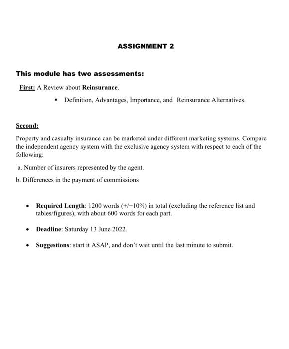 Solved ASSIGNMENT 2 This module has two assessments: First: | Chegg.com