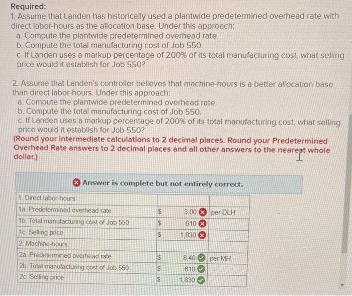 Solved Landen Corporation uses a joborder costing system.