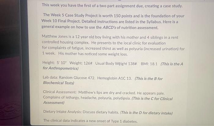 Solved This week you have the first of a two part assignment | Chegg.com