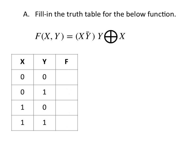 Solved A. Fill-in the truth table for the below function. X | Chegg.com