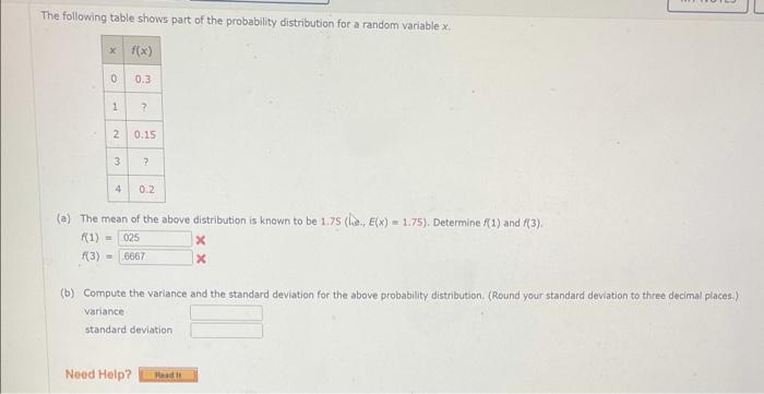 Solved The following table shows part of the probability | Chegg.com