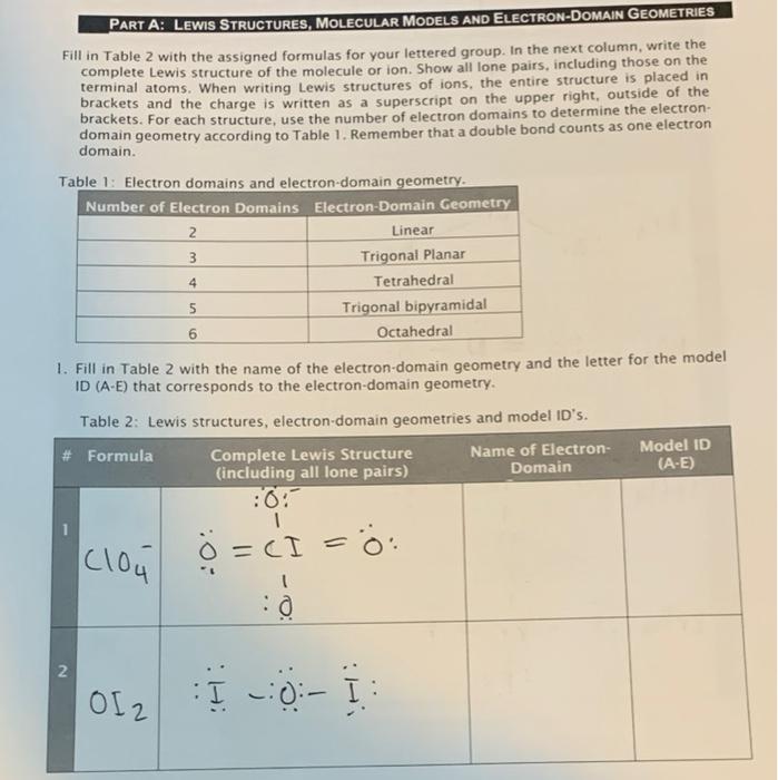 Solved PART A: LEWIS STRUCTURES, MOLECULAR MODELS AND | Chegg.com