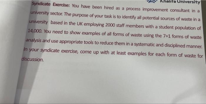 Solved Syndicate Exercise: You have been hired as a process | Chegg.com