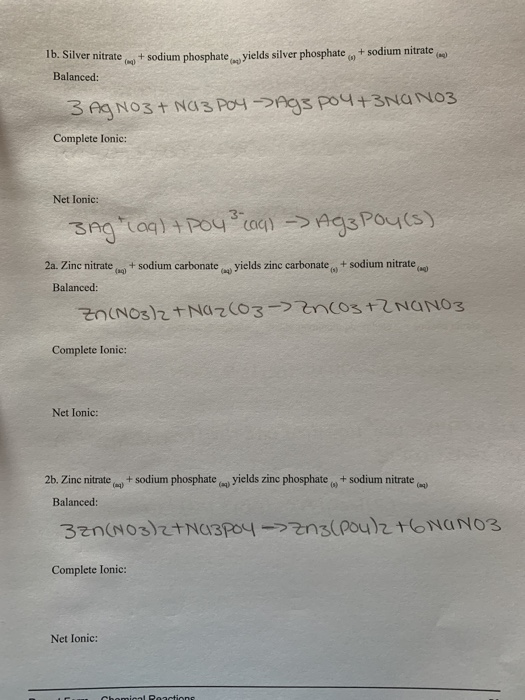 Solved Ib. Silver nitrate + sodium phosphate yields silver | Chegg.com