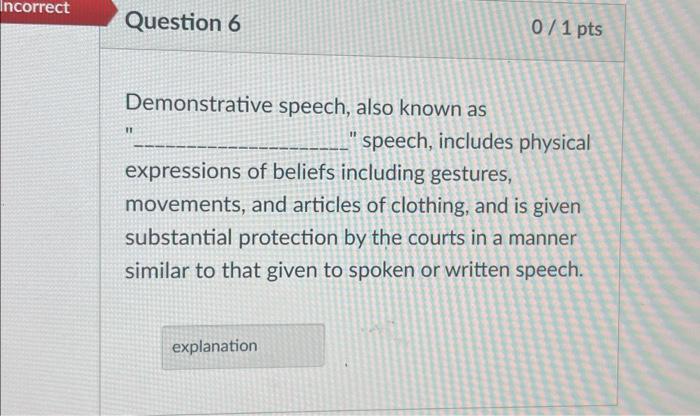 Demonstrative speech, also known as "speech, includes | Chegg.com