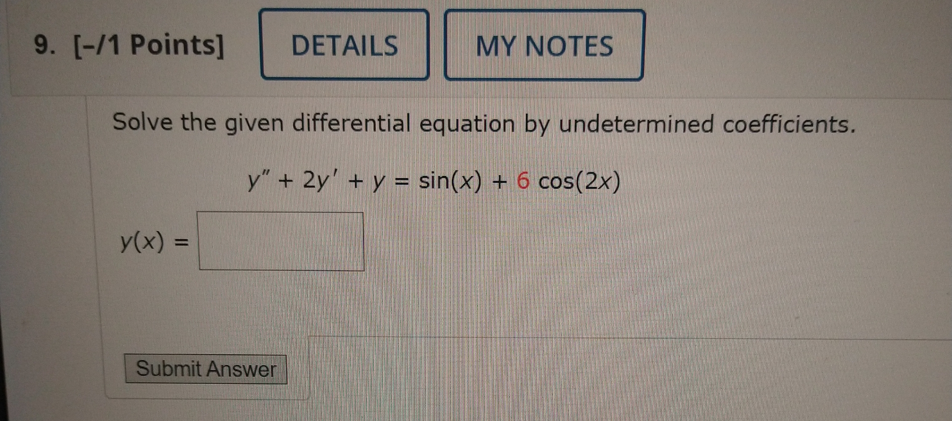 Solved [-/1 ﻿Points]Solve the given differential equation by | Chegg.com