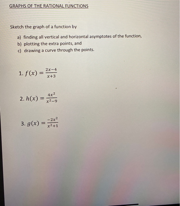 Solved GRAPHS OF THE RATIONAL FUNCTIONS Sketch the graph of | Chegg.com