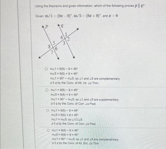 Solved Using the theorems and given information, which of | Chegg.com