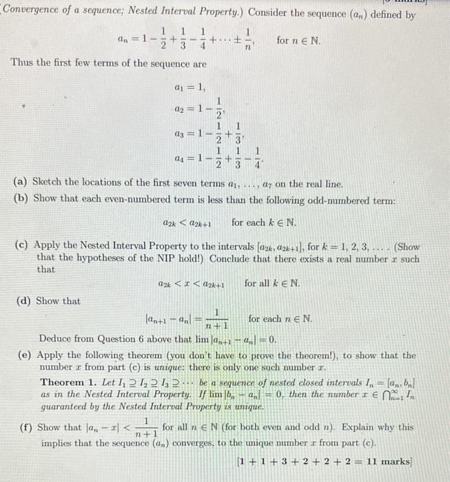 Solved Convergence of a sequence, Nested Interval Property.) | Chegg.com