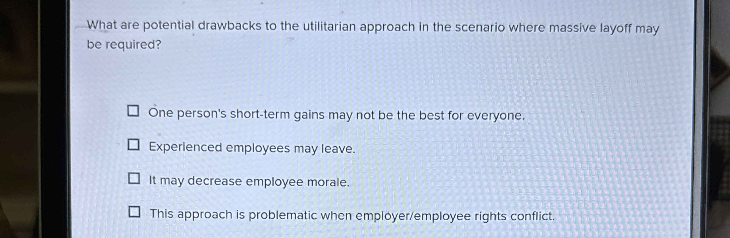 Solved What are potential drawbacks to the utilitarian | Chegg.com