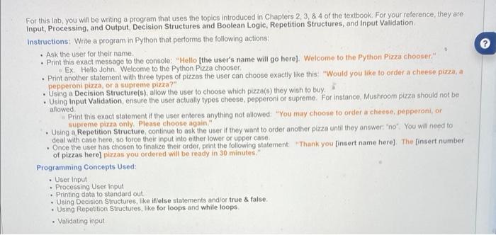 Solved For this lab, you will be writing a program that uses | Chegg.com