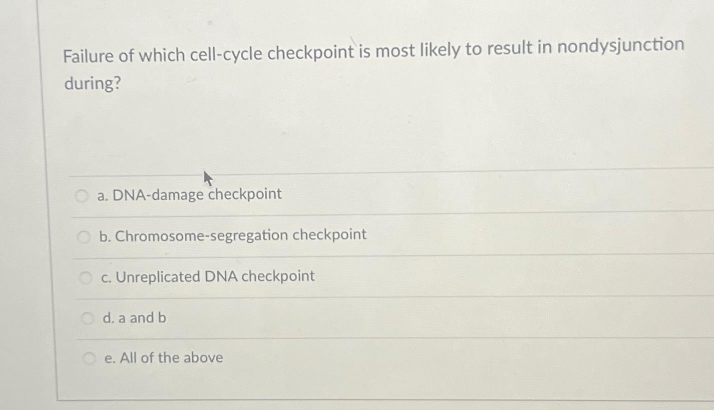 Solved Failure of which cell-cycle checkpoint is most likely Biology Diagrams