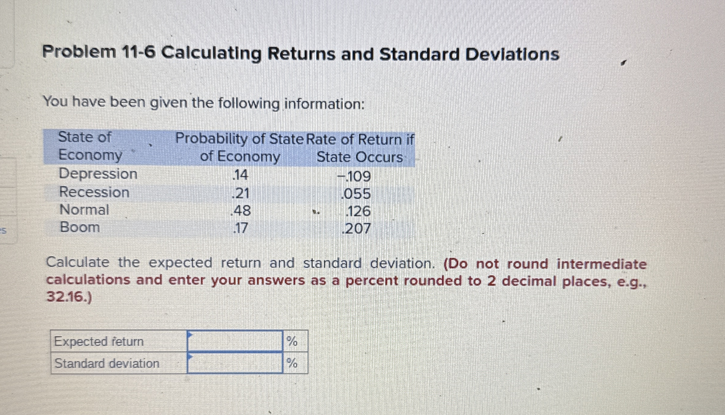 Problem 116 ﻿Calculating Returns and Standard