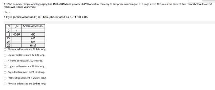 Solved Lipte aid biaen ow th thea iors.A 32 bit computer | Chegg.com