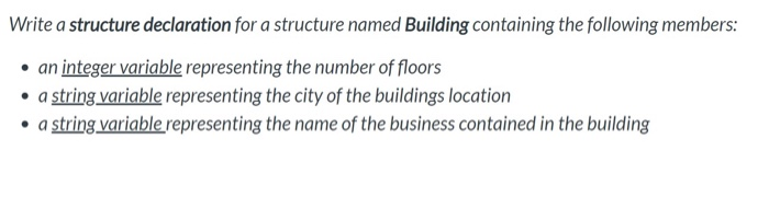 Solved Write a structure declaration for a structure named | Chegg.com