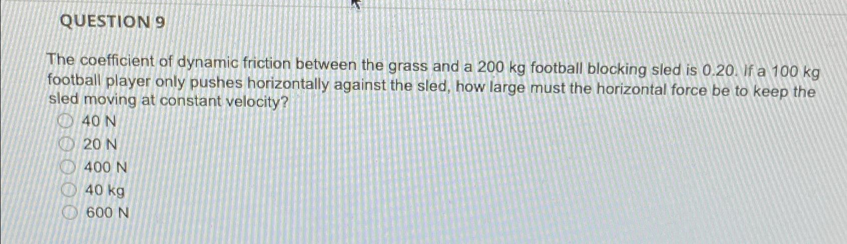 Solved QUESTION 9The coefficient of dynamic friction between | Chegg.com