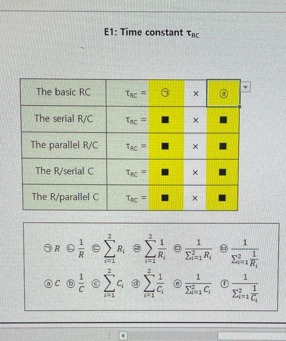 Solved E1: Time constant TRC The basic RC TRC = o Х @ The | Chegg.com