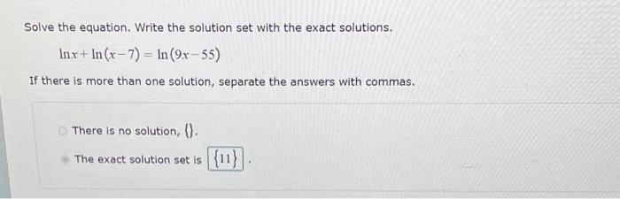Solved Solve the equation. Write the solution set with the | Chegg.com