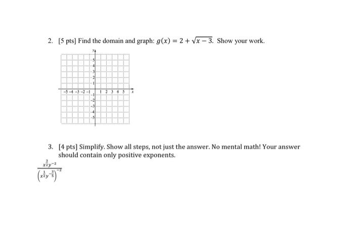 Solved 2. [5 pts] Find the domain and graph: g(x)=2+x−3. | Chegg.com