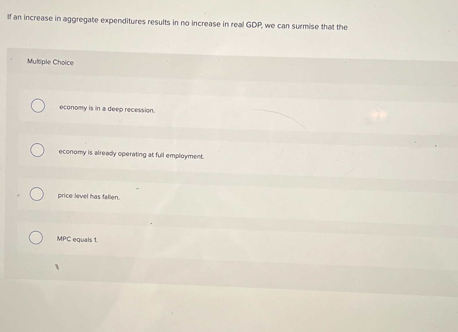Solved If an increase in aggregate expenditures results in | Chegg.com
