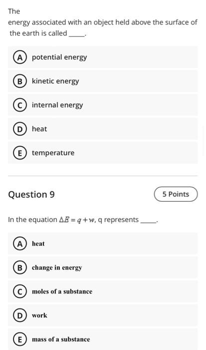 Solved The Energy Associated With An Object Held Above The | Chegg.com