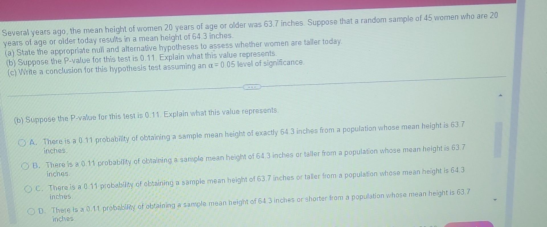 Solved Several Years Ago, The Mean Height Of Women 20 Years | Chegg.com