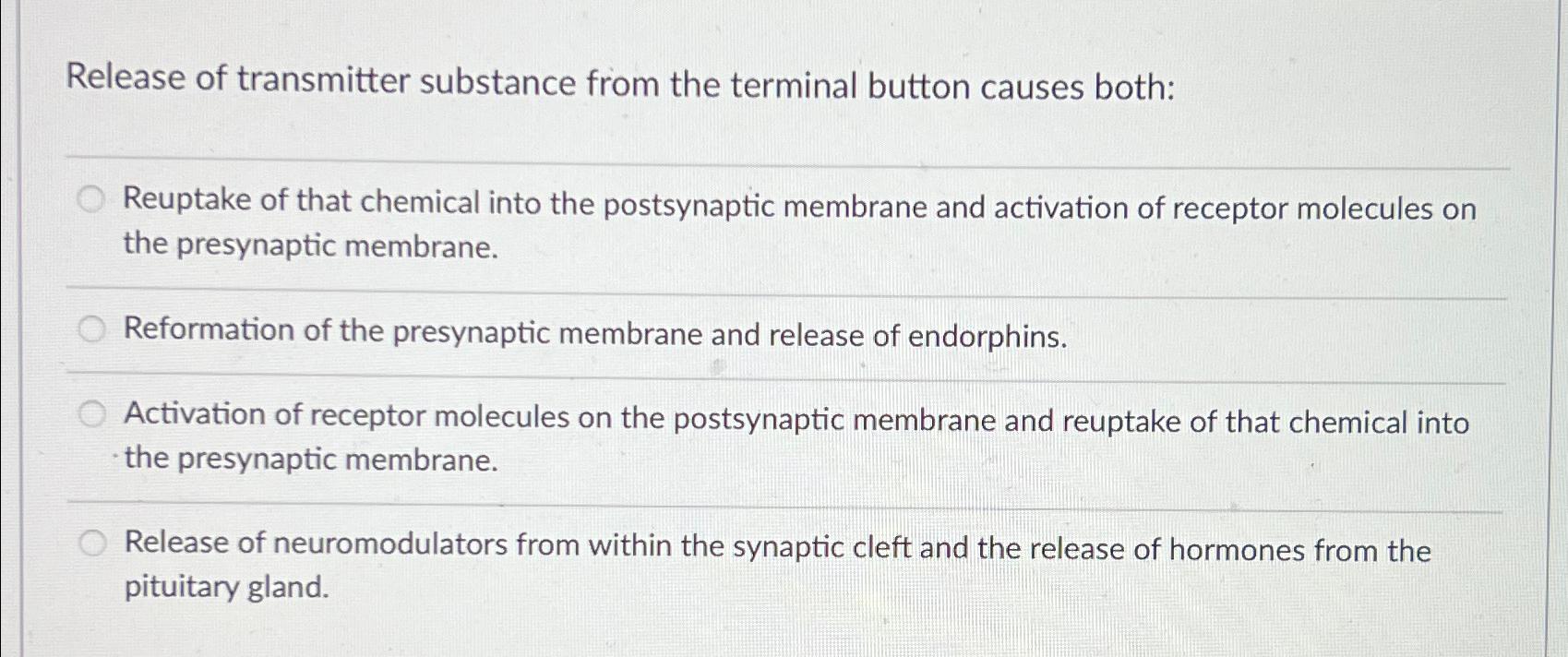 Solved Release of transmitter substance from the terminal