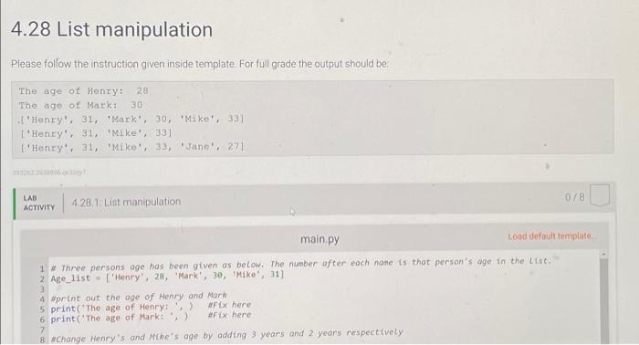 Solved 4.28 List manipulation Please follow the instruction | Chegg.com
