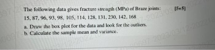 Solved The following data gives fracture strength (MPa) of | Chegg.com