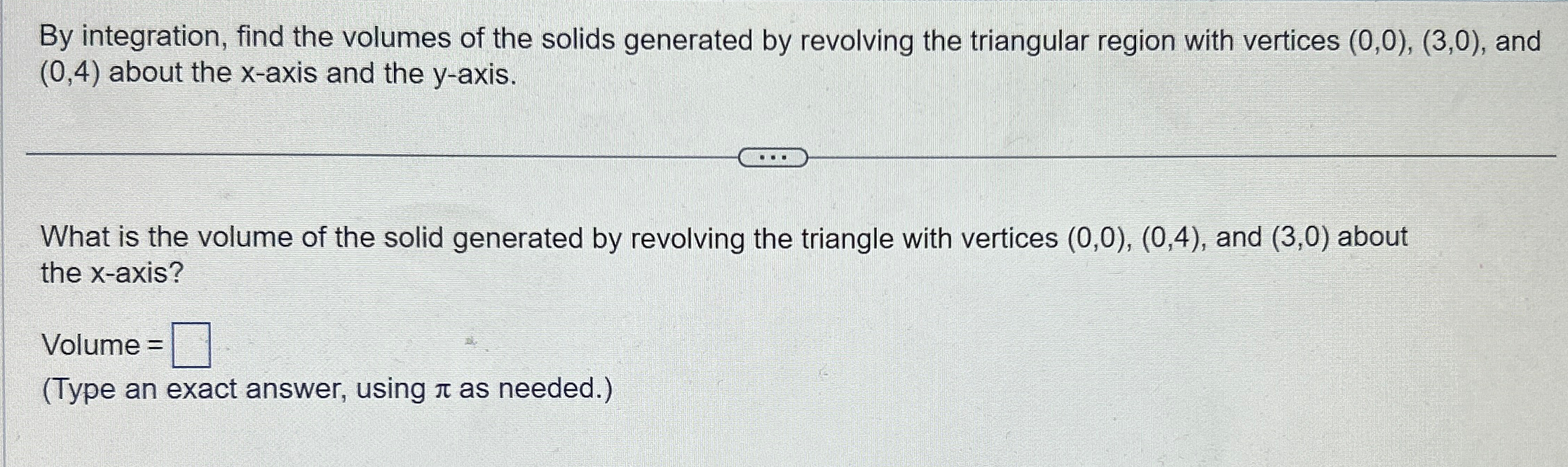 Solved By integration, find the volumes of the solids | Chegg.com