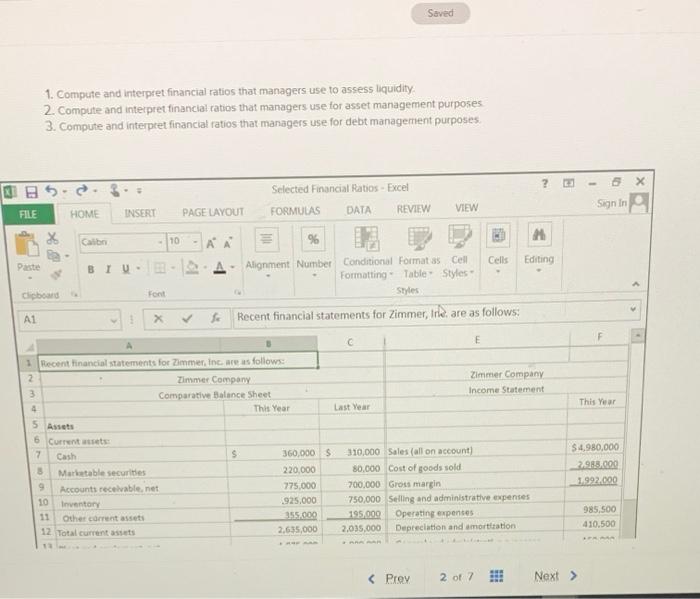 Solved Saved 1. Compute and interpret financial ratios that | Chegg.com