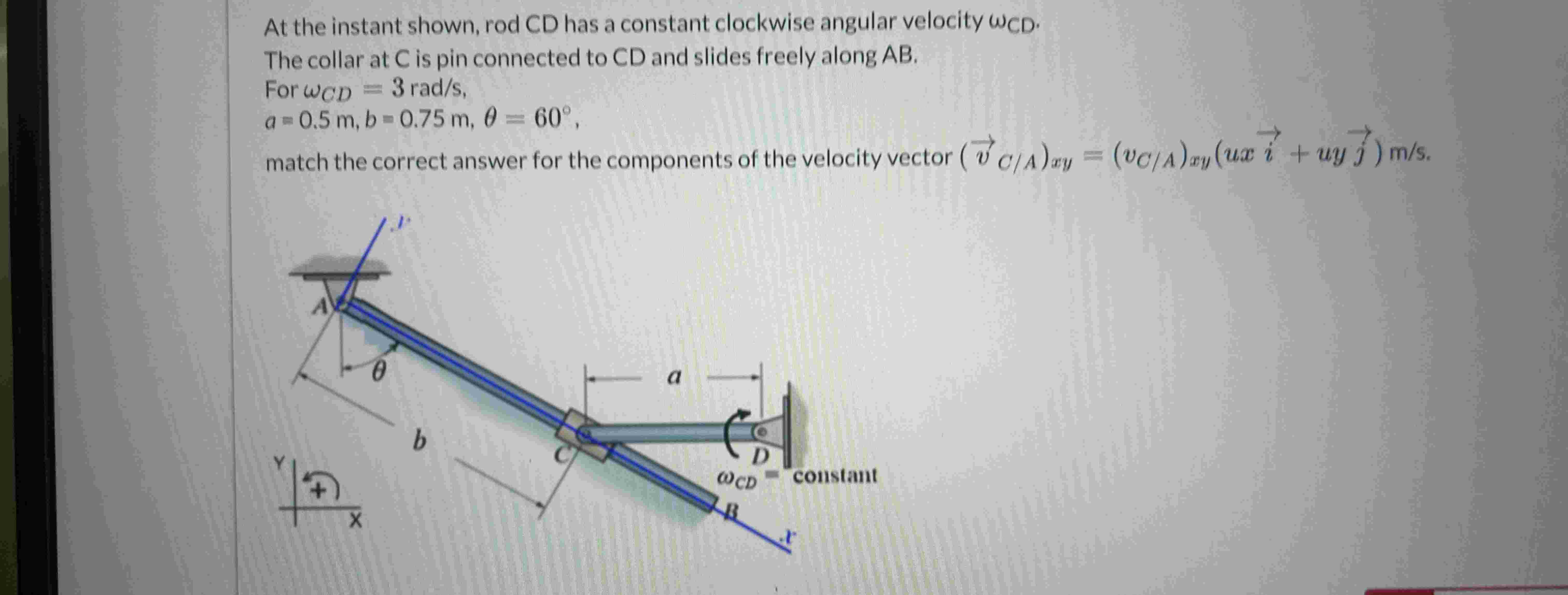 Solved At ﻿the instant shown, rod CD ﻿has a constant | Chegg.com