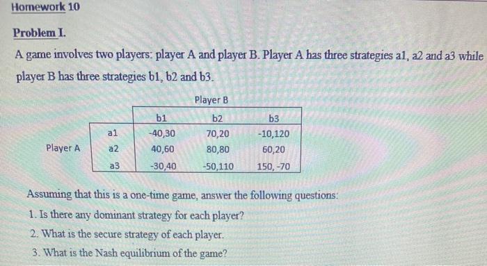 Solved Homework 10 Problem I. A game involves two players. | Chegg.com