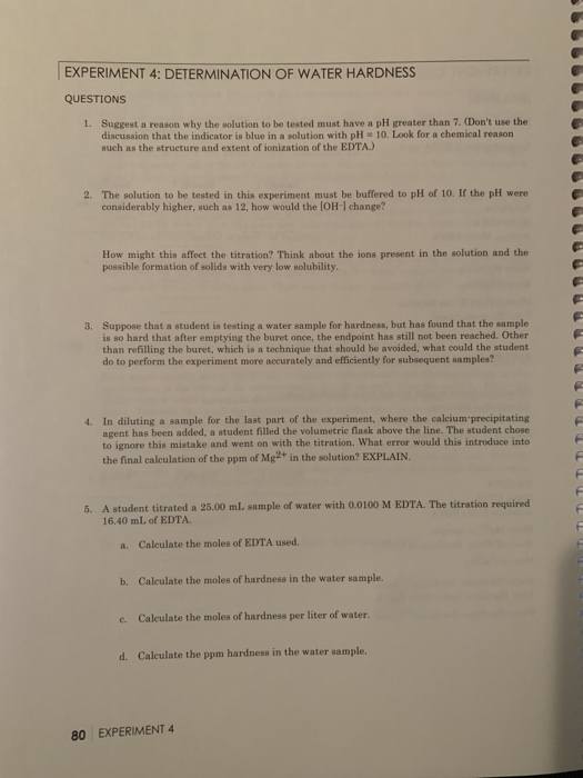 experiment 4 determination of water hardness