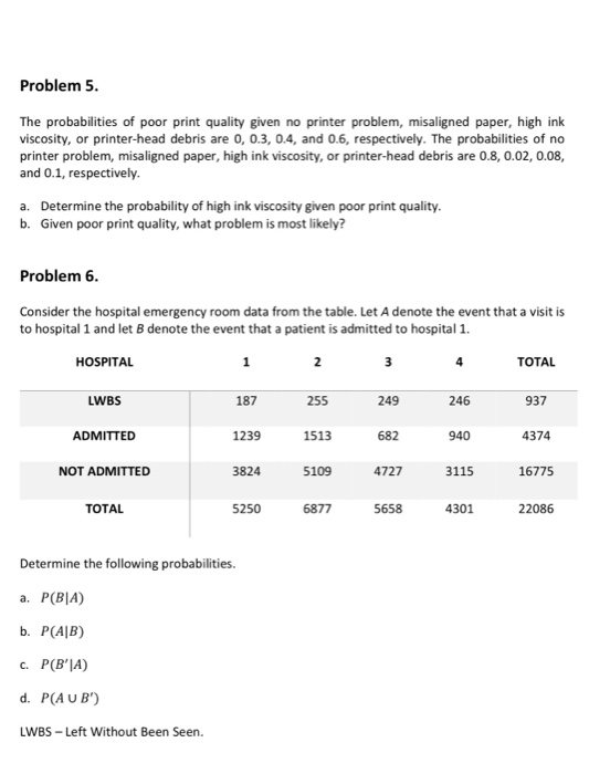 Solved Problem 5. The Probabilities Of Poor Print Quality | Chegg.com