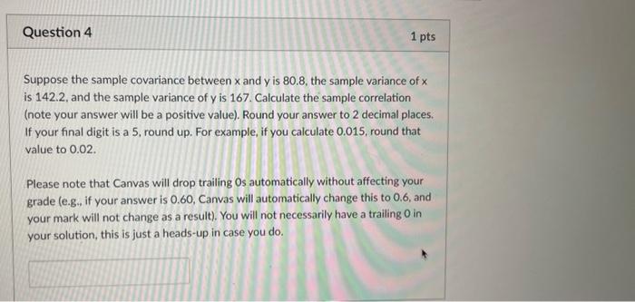 Solved Suppose the sample covariance between x and y is 80.8 | Chegg.com
