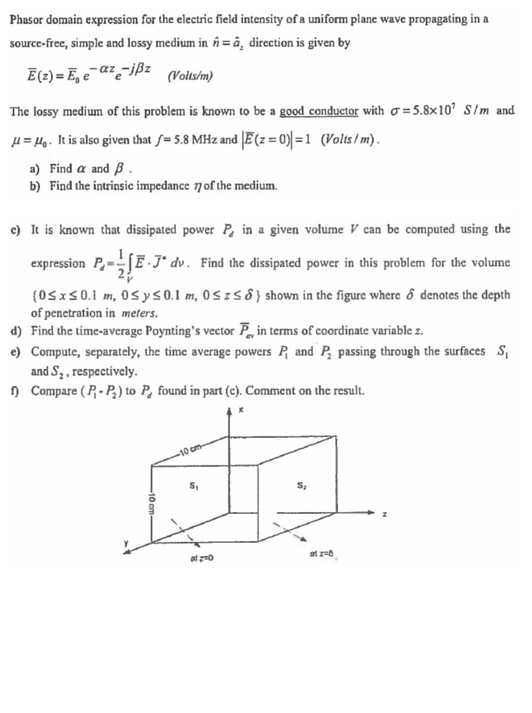 Phasor Domain Expression For The Electric Field In Chegg Com