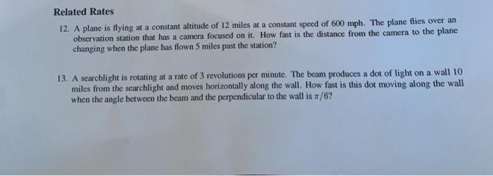 Solved Related Rates 12. A plane is flying at a constant | Chegg.com