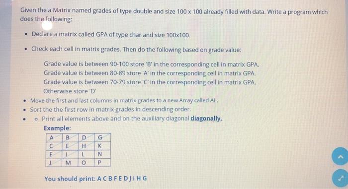 Solved Given the a Matrix named grades of type double and | Chegg.com