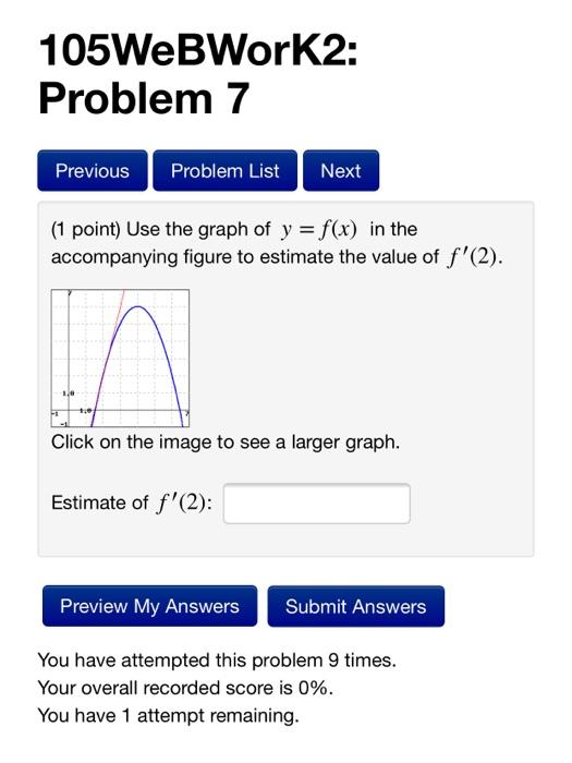 Solved 105WeBWork 2: Problem 7 Previous Problem List Next (1 | Chegg.com