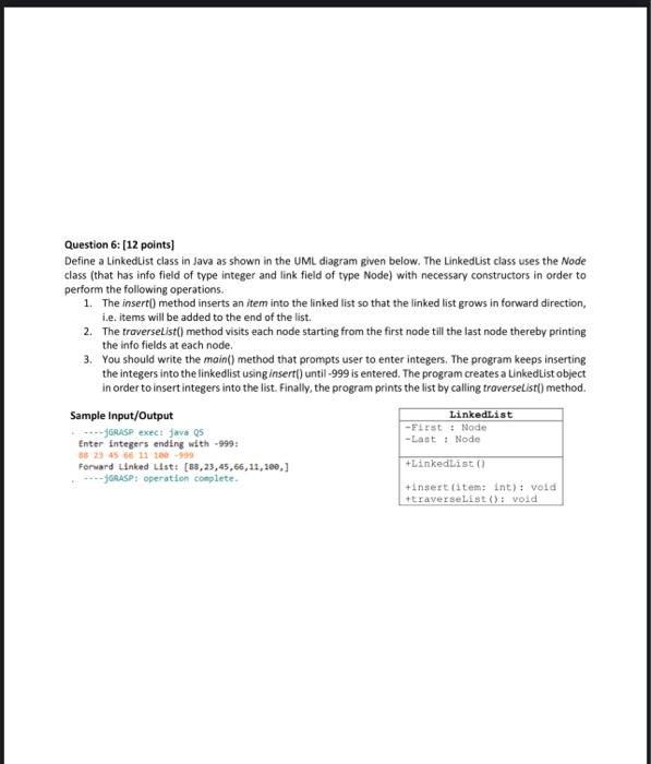 Solved Question 6 12 Points Define A Linkedtist Class In 3503